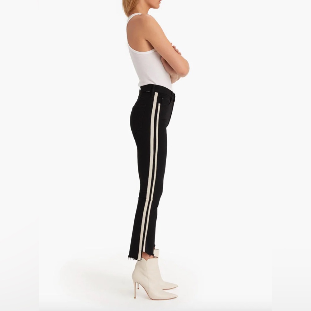 MOTHER The Insider High-Rise Crop Step Fray Guilty Racer Stripe Jeans